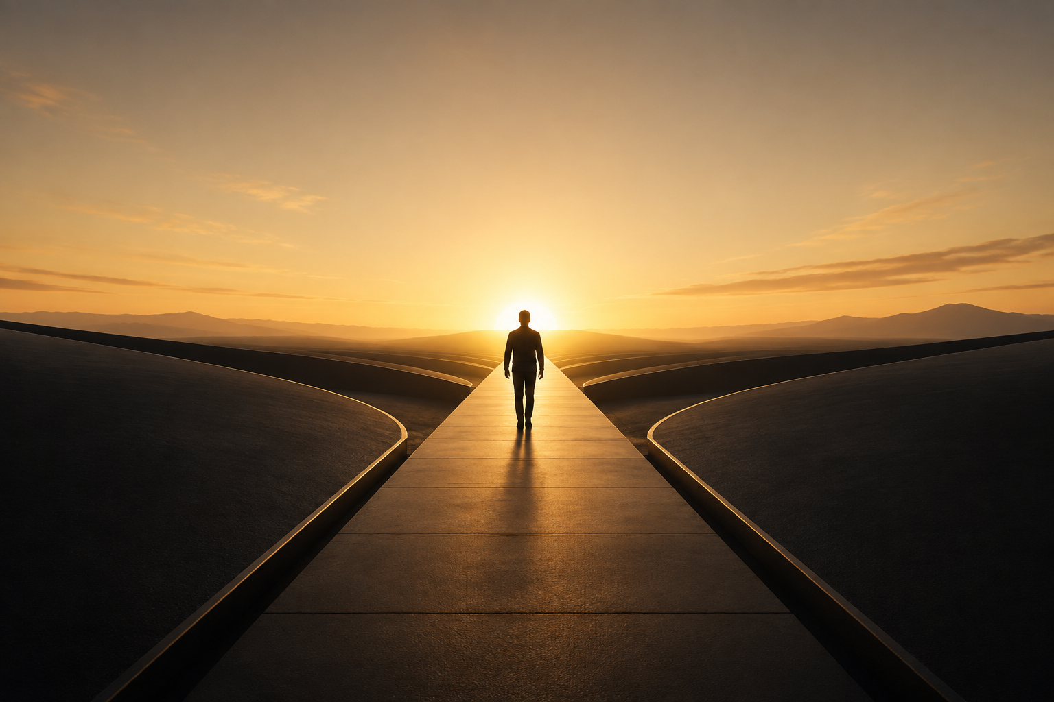 A golden path moving towards a brighter future