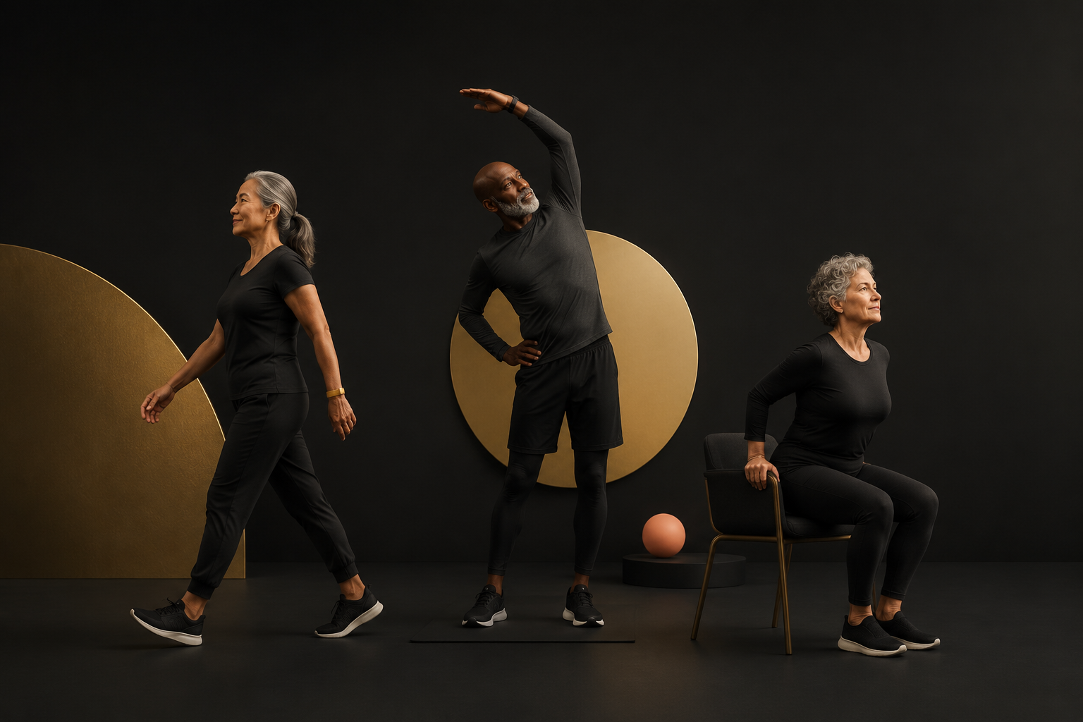 Adults over 40 enjoying movement at different ability levels